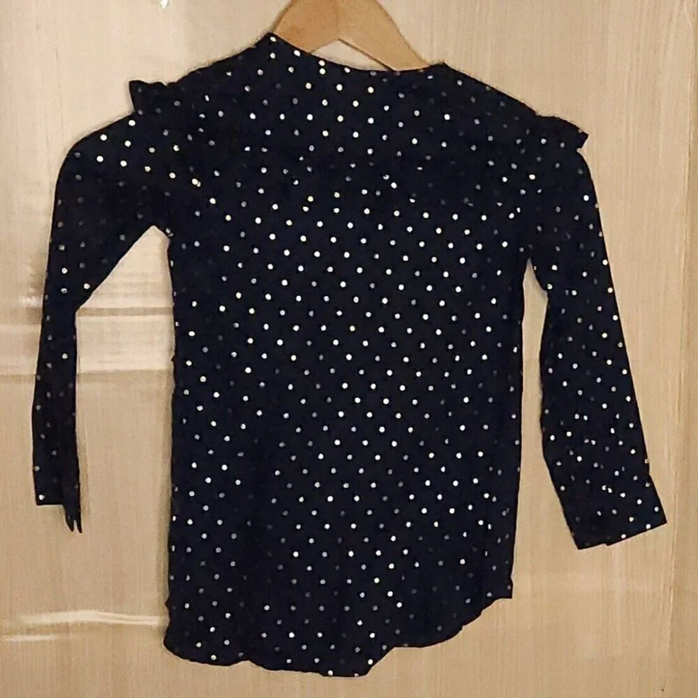 Osh Kosh Girls Navy Blue Metallic Gold Polka-dot Tunic 4-5